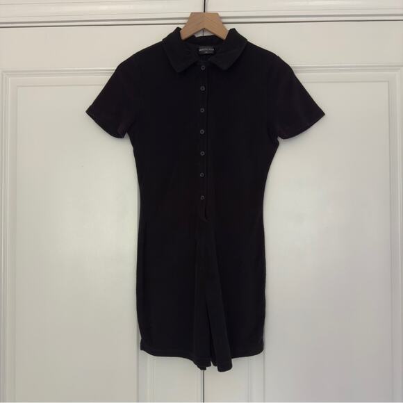 White Fox Terrycloth shorts Romper button up collared cotton blend solid black M - Picture 1 of 9
